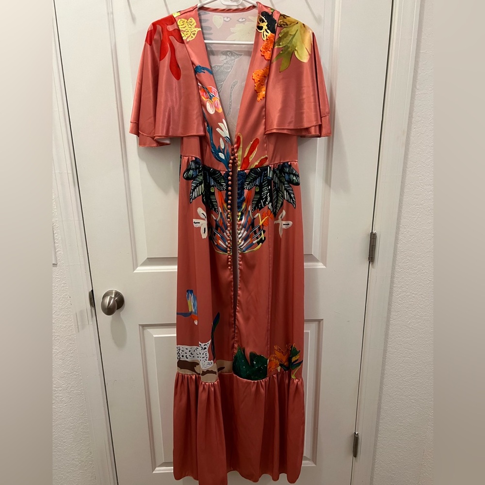 BUTTON FRONT FLUTTER SLEEVE MAXI DRESS